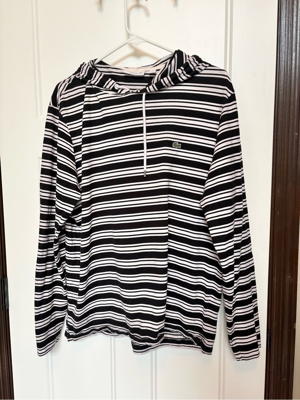 Lacoste Mens Black & White Striped Long Sleeve T-Shirt Pullover Hoodie Size XL